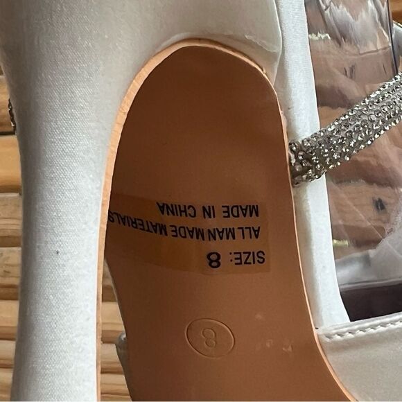 Lulus Lelanee White Satin Rhinestone Bow Ankle Strap Pumps - Picture 15 of 16